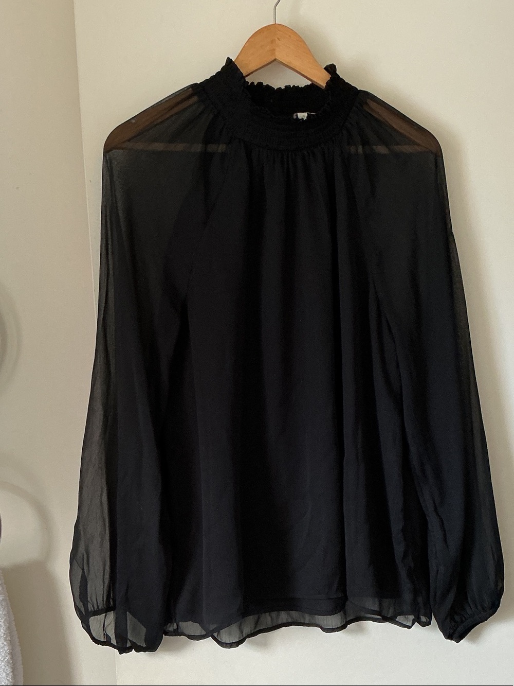 JOIE Black Sheer Mock-Neck Long-Sleeve Women’s Top